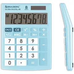 Калькулятор настольный BRAUBERG ULTRA PASTEL-08-LB, КОМПАКТНЫЙ (154x115 мм), 8 разрядов, двойное питание, ГОЛУБОЙ, 250513, фото 1