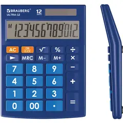 Калькулятор настольный BRAUBERG ULTRA-12-BU (192x143 мм), 12 разрядов, двойное питание, СИНИЙ, 250492, фото 1