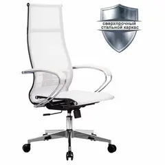Кресло офисное МЕТТА &quot;К-7&quot; хром, прочная сетка, сиденье и спинка регулируемые, белое, фото 1