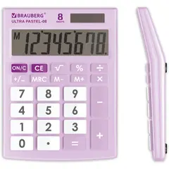Калькулятор настольный BRAUBERG ULTRA PASTEL-08-PR, КОМПАКТНЫЙ (154x115 мм), 8 разрядов, двойное питание, СИРЕНЕВЫЙ, 250516, фото 1