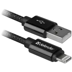 Кабель Defender ACH01-03T PRO USB(AM) - Lightning(M), для Apple, 2.1A output, в оплетке, 1м, черный, фото 1