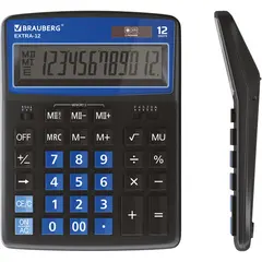 Калькулятор настольный BRAUBERG EXTRA-12-BKBU (206x155 мм), 12 разрядов, двойное питание, ЧЕРНО-СИНИЙ, 250472, фото 1