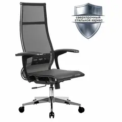 Кресло офисное МЕТТА &quot;К-7-Т&quot; хром, прочная сетка, сиденье и спинка регулируемые, черное, фото 1