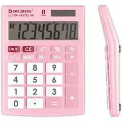 Калькулятор настольный BRAUBERG ULTRA PASTEL-08-PK, КОМПАКТНЫЙ (154x115 мм), 8 разрядов, двойное питание, РОЗОВЫЙ, 250514, фото 1