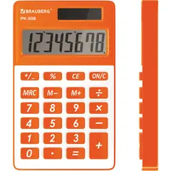 Калькулятор карманный BRAUBERG PK-608-RG (107x64 мм), 8 разрядов, двойное питание, ОРАНЖЕВЫЙ, 250522, фото 1
