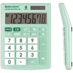 Калькулятор настольный BRAUBERG ULTRA PASTEL-08-LG, КОМПАКТНЫЙ (154x115 мм), 8 разрядов, двойное питание, МЯТНЫЙ, 250515, фото 1