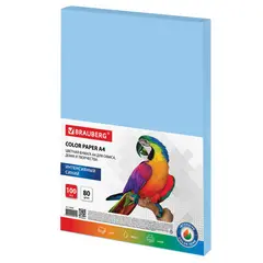 Бумага цветная BRAUBERG, А4, 80г/м, 100 л, интенсив, синяя, для офисной техники, 112453, фото 1