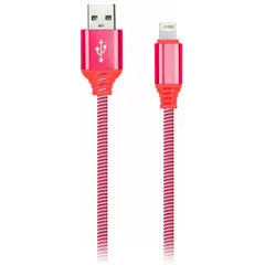 Кабель Smartbuy iK-512NS, USB(AM) - Lightning(M), для Apple, в оплетке, 2A output, 1м, красный, фото 1