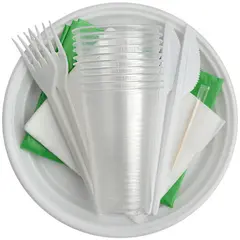 Набор одноразовой посуды OfficeClean на 10 персон (вилки, ножи, стаканы, салфетки, тарелки), фото 1