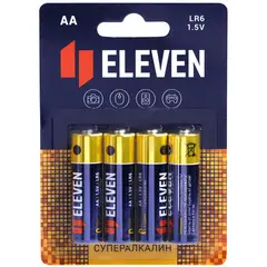 Батарейка Eleven SUPER AA (LR6) алкалиновая, BC4, фото 1
