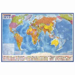 Карта мира политическая 101х70 см, 1:32М, с ламинацией, интерактивная, европодвес, BRAUBERG, 112381, фото 1