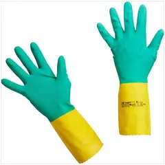 Перчатки резиновые Vileda Professional &quot;Усиленные&quot; с неопреном, р.L, зеленый/желтый, пакет, фото 1