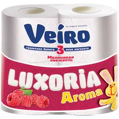 Бумага туалетная Veiro &quot;Luxoria Aroma. Малиновая свежесть&quot; 3-слойная, 4шт., цветное тиснение, белая, фото 1