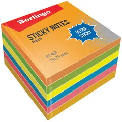 Самоклеящийся блок Berlingo &quot;Ultra Sticky&quot;, 75*75мм, 6*80 листов, 6 неоновых цветов, фото 1