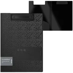 Папка-планшет с зажимом Berlingo &quot;DoubleBlack&quot; А4, пластик,  1300мкм, черная, с внутр. карманом, с рисунком, фото 1