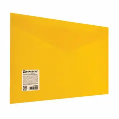 Папка-конверт с кнопкой BRAUBERG А4 до 100 л непрозрачная желтая СВЕРХПРОЧНАЯ 0,2 мм,, 180мкм, фото 1