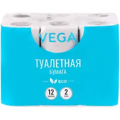 Бумага туалетная Vega  2-слойная, 12шт., эко, 15м, тиснение, белая, фото 1