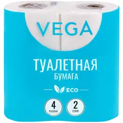 Бумага туалетная Vega  2-слойная, 4шт., эко, 15м, тиснение, белая, фото 1