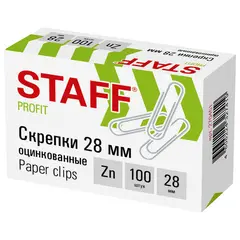 Скрепки STAFF, 28 мм, оцинкованные, 100 шт., в картонной коробке, 270451, фото 1