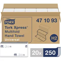 Полотенца бумажные, 250 листов, TORK Multifold (H2) Universal, 1-слойные, КОМПЛЕКТ 20 пачек, 23,4x21,3см, 471093, фото 1