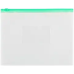 Папка-конверт на молнии OfficeSpace A5, прозрачная, 150мкм, молния зеленая, фото 1
