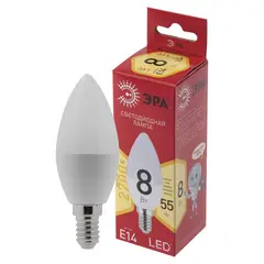 Лампа светодиодная ЭРА, 8(75)Вт, цоколь Е14, свеча, теплый белый, 25000 ч, LED B35-8W-2700-E14, Б0050694, фото 1