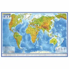 Карта мира физическая 120х78 см, 1:25М, с ламинацией, интерактивная, европодвес, BRAUBERG, 112379, фото 1