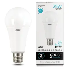 Лампа светодиодная GAUSS, 25(200)Вт, цоколь Е27, груша, нейтральный белый, 25000 ч, LED A67-25W-4100-E27, 73225, фото 1