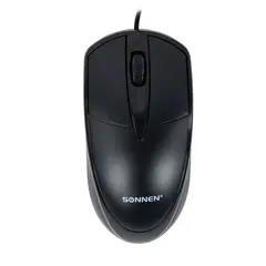 Мышь проводная SONNEN  B61, USB, 1600 dpi, 2 кнопки + колесо-кнопка, оптическая, черная,513513, фото 1