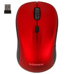 Мышь беспроводная SONNEN V111, USB, 800/1200/1600 dpi, 4 кнопки, оптическая, красная,, 513520, фото 1