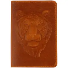 Обложка для паспорта  Кожевенная мануфактура, нат. кожа, &quot;Тигр 2&quot;, коричневый, фото 1