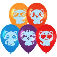 Воздушные шары,  50шт., М12/30см, MESHU &quot;Cute kittens&quot;, пастель, ассорти, фото 1