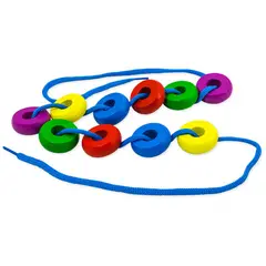 Развивающая игрушка ТРИ СОВЫ Шнуровка &quot;Бусы цветные&quot;, дерево, 10 колец, фото 1