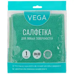 Салфетка для уборки Vega, микрофибра, 30*30см, 1шт., европодвес, фото 1