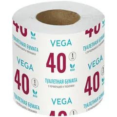 Бумага туалетная Vega, 1-слойная, 40м/рул., на втулке, с перф., с тиснением, белая, фото 1
