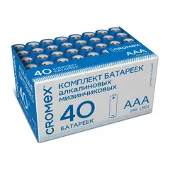 Батарейки алкалиновые &quot;мизинчиковые&quot; КОМПЛЕКТ 40шт, CROMEX Alkaline ААА(LR03, 24А) в коробке, 455596, фото 1