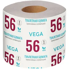 Бумага туалетная Vega, 1-слойная, 56м/рул., на втулке, с перф., серая, фото 1