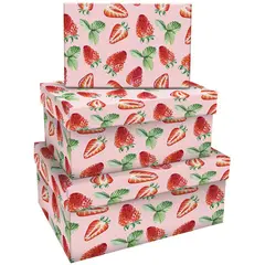 Набор прямоугольных коробок 3в1, MESHU &quot;Strawberry&quot;, (19*12*7,5-15*10*5см), фото 1