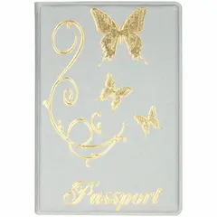 Обложка для паспорта OfficeSpace &quot;Бабочки&quot; мягкий полиуретан, серебро, тиснение золотом, фото 1