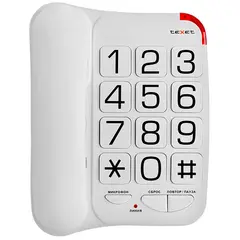 Телефон проводной teXet ТХ-201, повторный набор, крупные клавиши, белый, фото 1