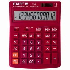 Калькулятор настольный STAFF STF-444-12-WR (199x153 мм), 12 разрядов, двойное питание, БОРДОВЫЙ, 250465, фото 1