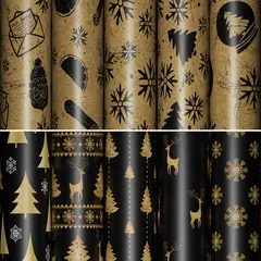 Бумага упаковочная новогодняя &quot;Black&amp;Gold&quot; 70х100 см, 10 дизайнов ассорти, ЗОЛОТАЯ СКАЗКА, 591910, фото 1