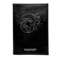 Обложка для паспорта натуральная кожа &quot;наплак&quot;, тиснение серебром &quot;Airplane&quot;, черная, BRAUBERG, 238212, фото 1