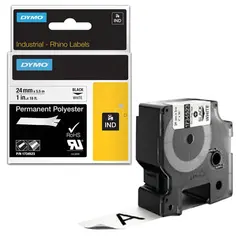 Картридж для принтеров этикеток DYMO Rhino, 24 мм х 5,5 м, лента полиэстерная, экстремальная температура, чёрный шрифт, белая, 1734523, фото 1