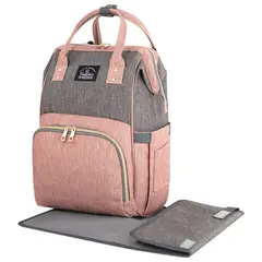 Рюкзак для мамы BRAUBERG MOMMY с ковриком, крепления на коляску, термокарманы, серый/розовый, 40x26x17 см, 270821, фото 1