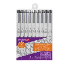 Капиллярные ручки линеры 9шт черные 0,05-0,8мм/Кисть S, BRAUBERG ART DEBUT, XXXXXX, 143944, фото 1