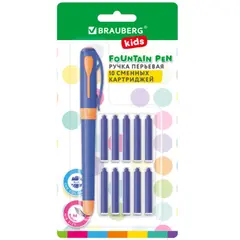 Ручка перьевая с 10 сменными картриджами, иридиевое перо, BRAUBERG KIDS, 143955, фото 1
