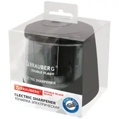 Точилка электрическая BRAUBERG DOUBLE BLADE BLACK, двойное лезвие, питание от 2 батареек АА, 271336, фото 1