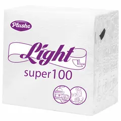 Салфетки бумажные 90 штук, 22,5х22,5 см, PLUSHE Light, белые, 100% целлюлоза, фото 1