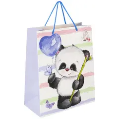 Пакет подарочный (1 штука) 26x13x32 см, ЗОЛОТАЯ СКАЗКА &quot;Lovely Panda&quot;, глиттер, белый с голубым, 608241, фото 1